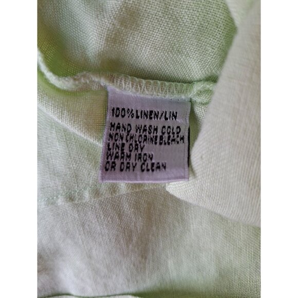 Talbots Women Button Up Shirt Petite 12 Light Green 100% Linen 3/4 Sleeve Preppy - Picture 5 of 7